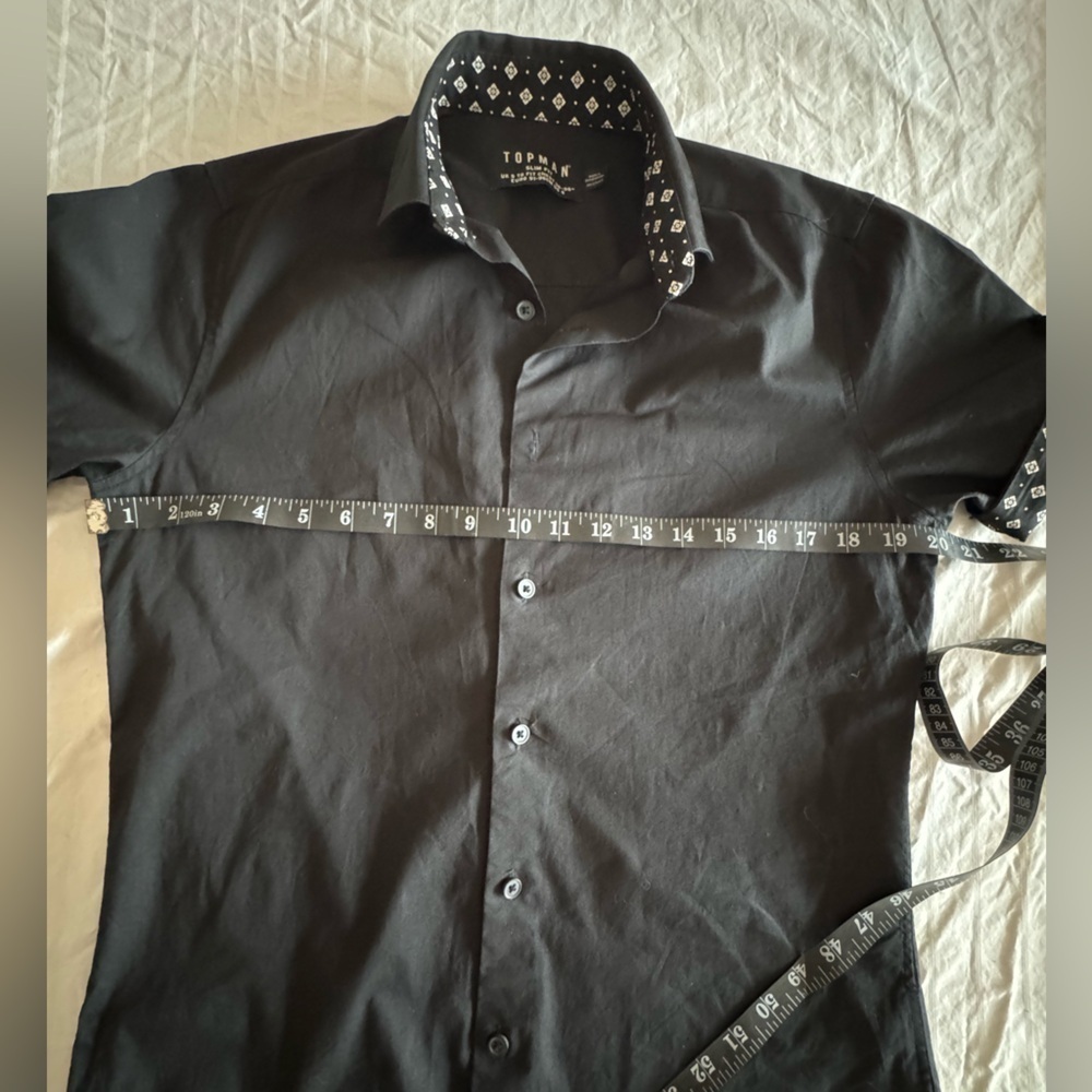 Topman Short Sleeve Button Down Slim Fit Shirt Size Small Black - Picture 6 of 6
